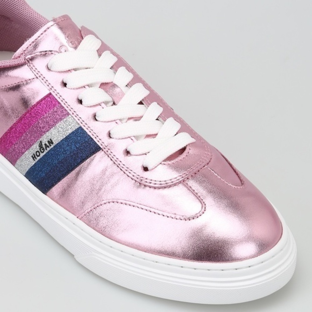 nib HOGAN Glitter Leather Logo Sneakers in Pink size 6.5